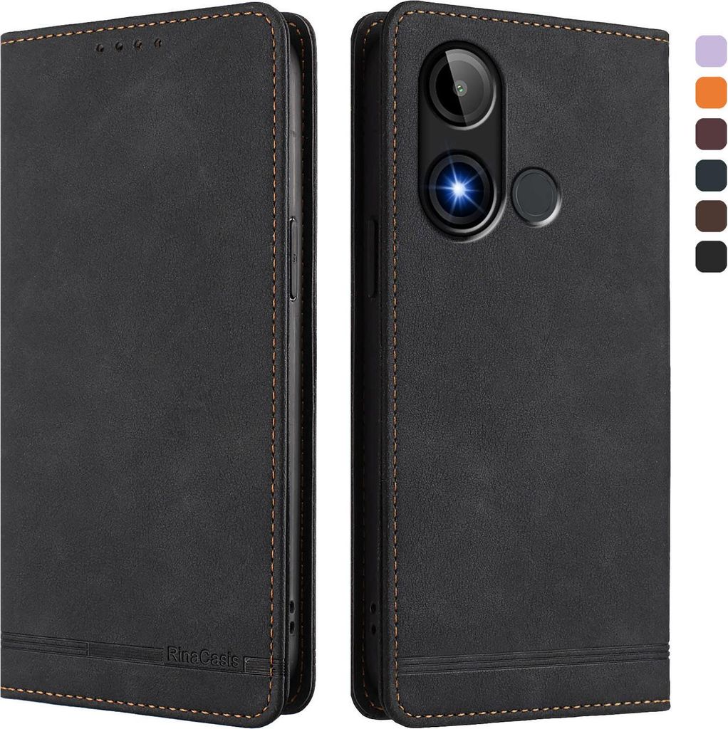 Hülle für BLU C9, Retro Kunstleder Ständer Klapphülle mit Kartenfächer und Magnetische Schwarz