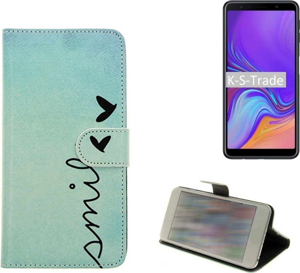 K-S-Trade Schutz-Hülle Handy-Hülle kompatibel mit Samsung Galaxy A7 (2018) Hülle Wallet Case Flip cover bookstyle Etui Handyhülle ''smile''