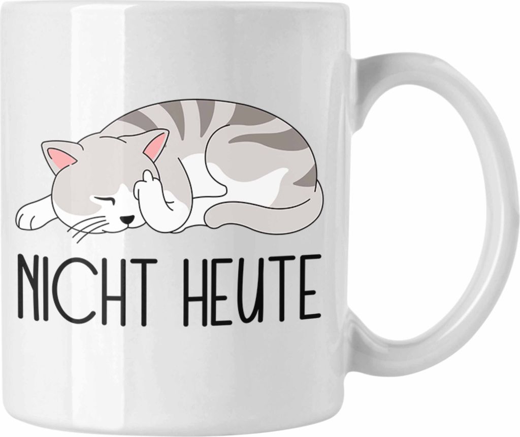 Trendation - Katze Mittelfinger Tasse Geschenk Muffel Nicht Heute Kaffee-Becher Kollegin Frauen (Weiß)