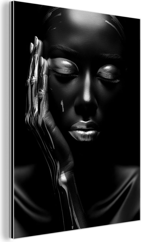 MuchoWow Wanddekoration Metall Metallbild Wandkunst 30x40 cm Frau - Abstrakt - Schwarz-Weiß - Porträt MuchoWow Aluminium Gemälde - Bilder