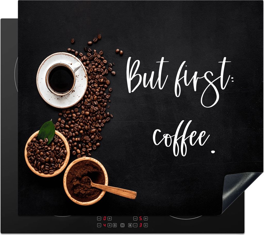 KitchenYeah Herdabdeckplatte Zitate - Kaffee - Sprichwörter - Aber erst der Kaffee , 58x51cm, Küche Deko, Glaskeramikkochfeld Herdabdeckung, Ab...