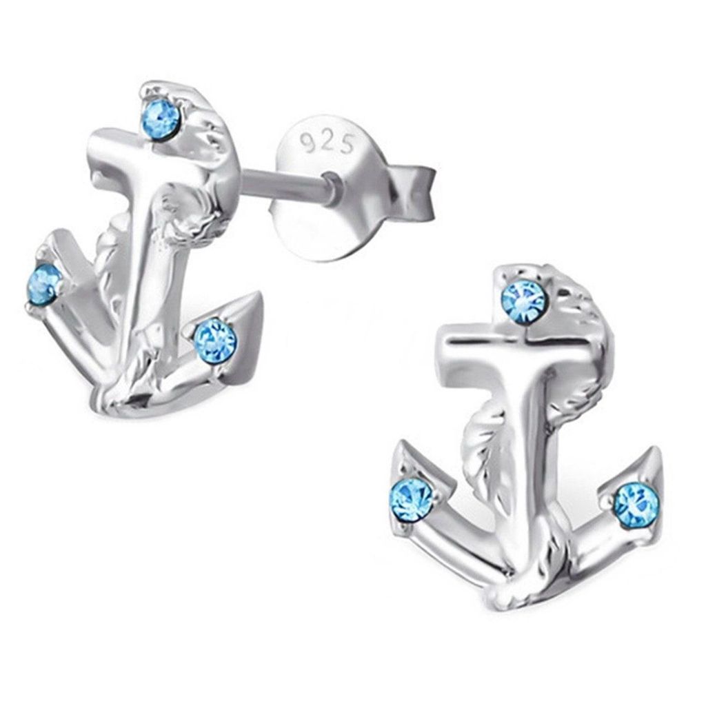 Ankerohrringe mit blauen Zirkonia - Echtsilber Maritime Eleganz