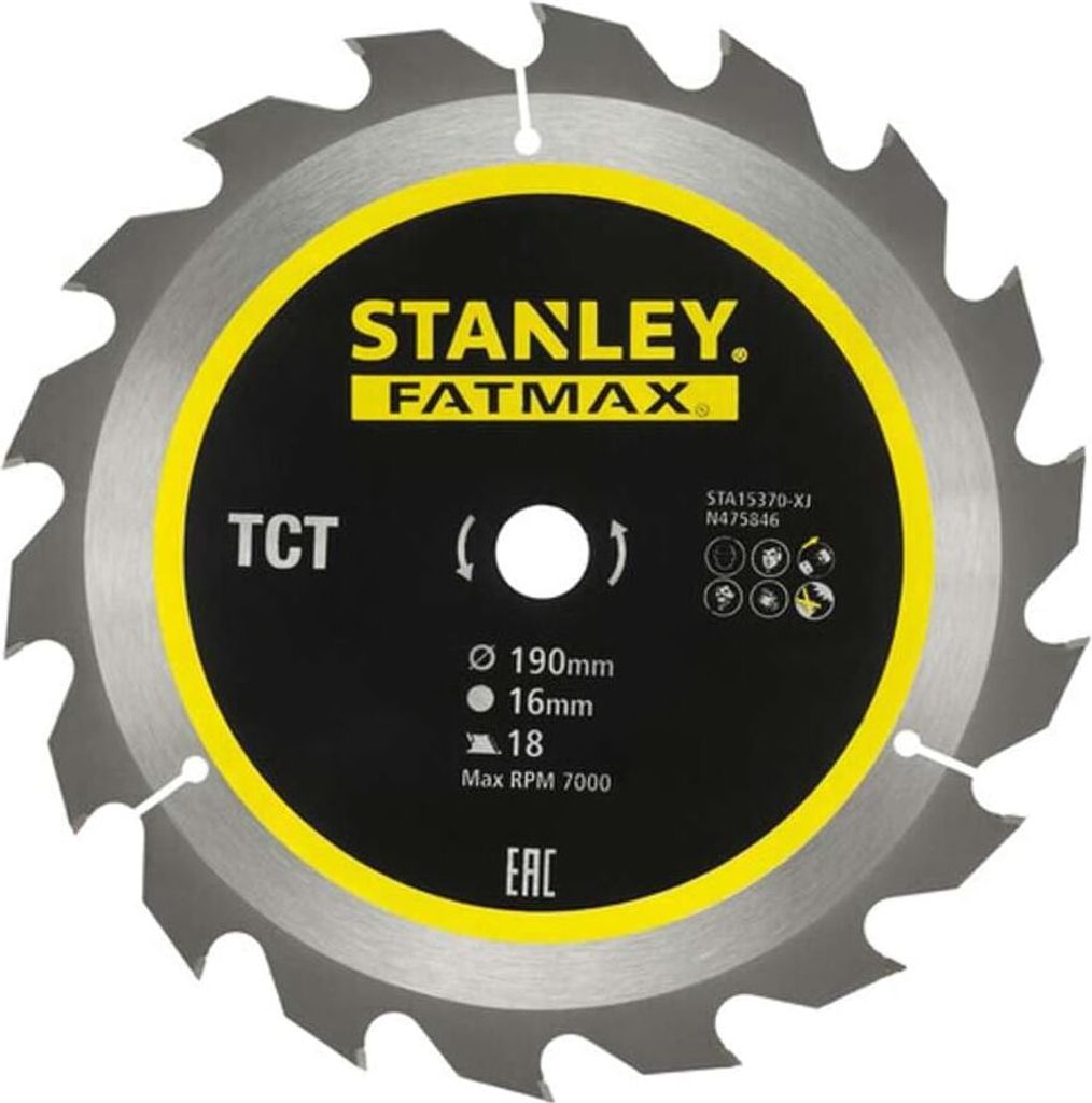 Stanley STA15370-XJ TCT-Kreissägeblatt 190 x 16 mm x 18 Zähne, genageltes Holz