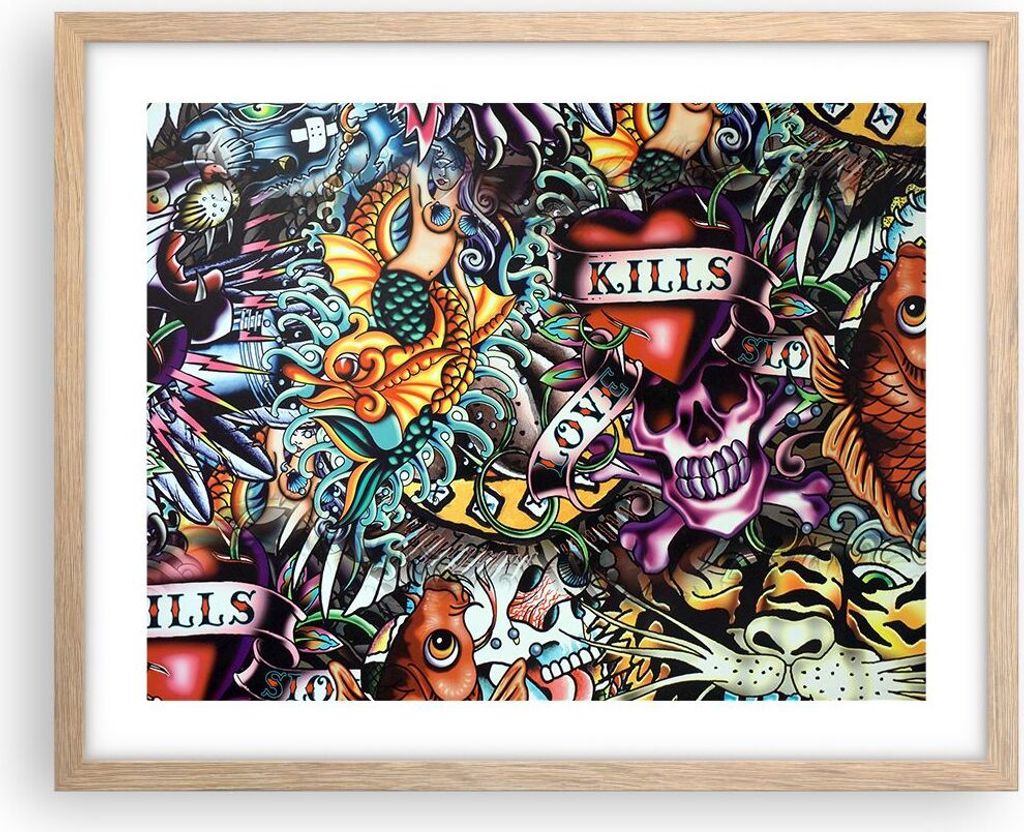 Gerahmtes Poster - Rahmen in heller Eiche - Graffiti modern - 50x40 cm - Wand Bild - Wanddeko - Wandbilder - Kunstposter - Wandposter - Bilderrahme...
