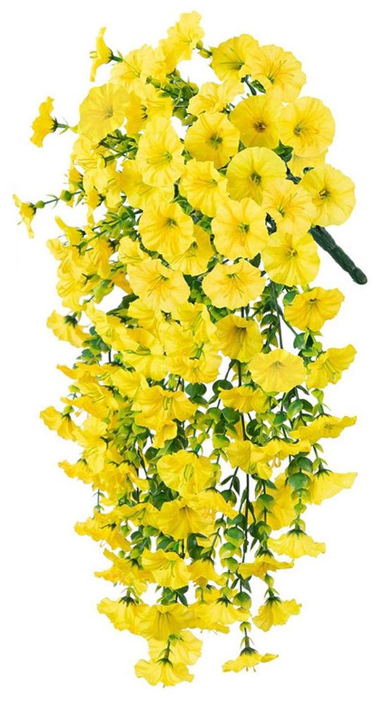 Künstliche Blumen für den Außenbereich, künstliche Hänge-Prunkwinden mit Eukalyptusblättern, UV-beständige künstliche Petunien-Ranken für ...