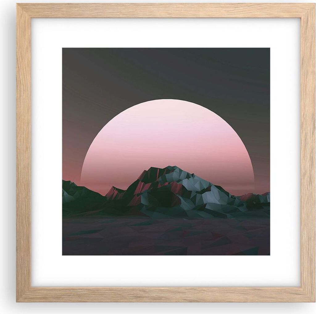 Gerahmtes Poster - Rahmen in heller Eiche - Landschaft Berge Sonne - 30x30 cm - Wand Bild - Wanddeko - Wandbilder - Wandposter - Bilderrahmen - Bil...