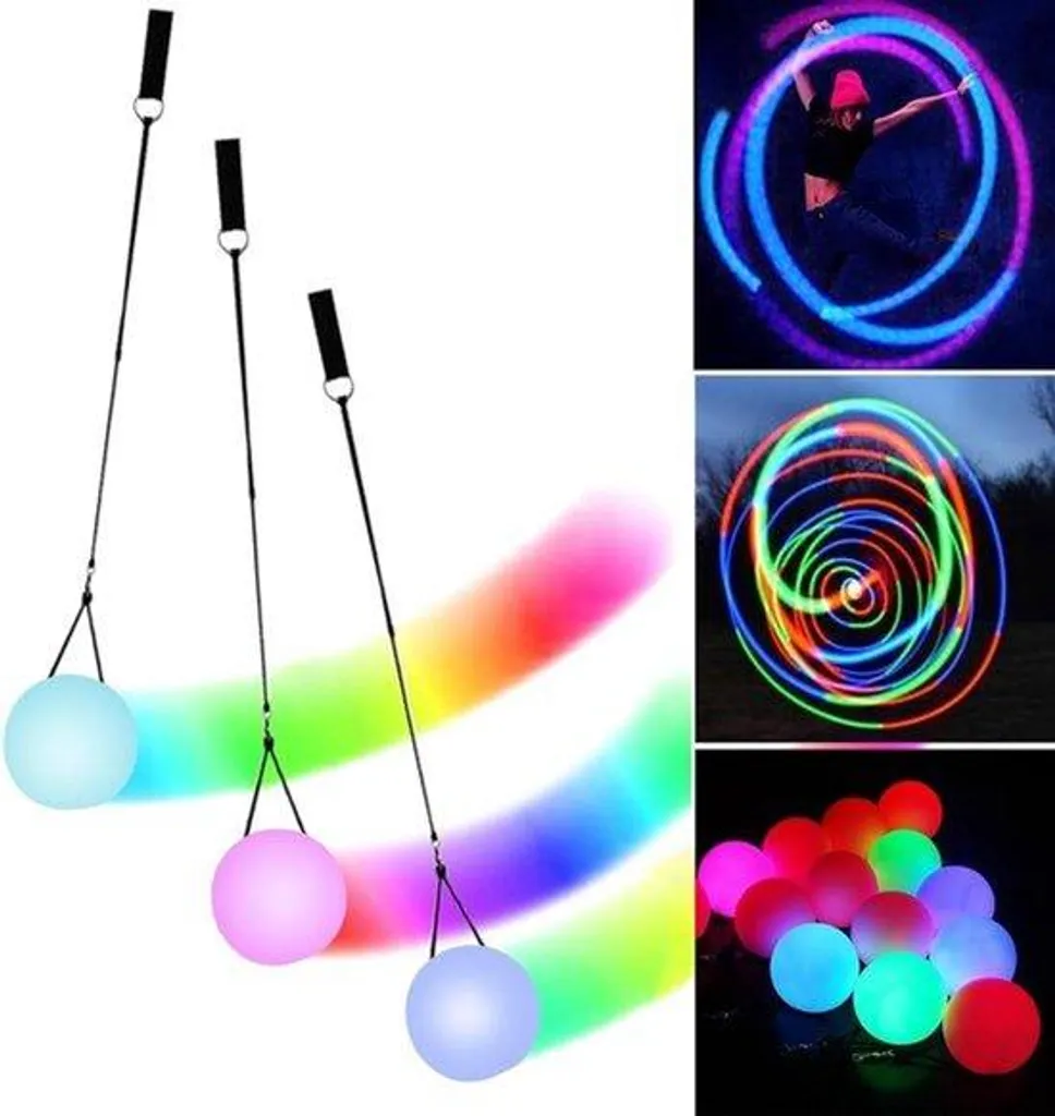 Lot de 3 balles de jonglage lumineuses arc-en-ciel effet stroboscope