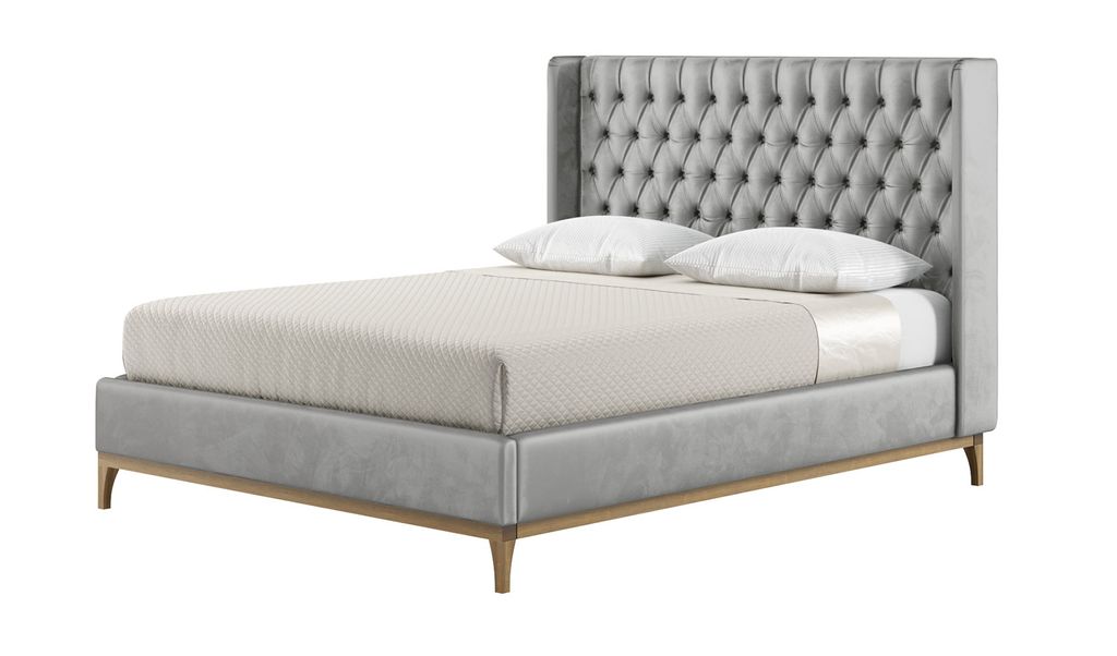 Schlaffabrik Polsterbett MARLON mit gestepptem Kopfteil und Seitenpaneelen (Velluto 15 & Wax Black)