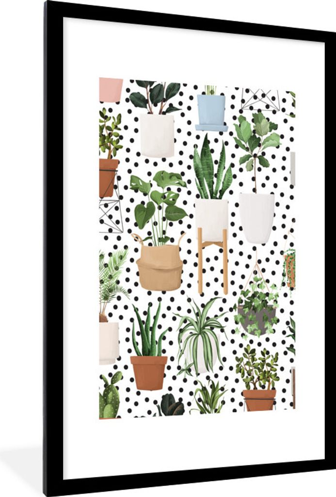 MuchoWow MuchoWow Gerahmtes Poster Pflanzen - Zimmerpflanzen - Schwarz - Weiß 60x90 cm - Poster mit zchwarzem Bilderrahmen - Dekoration - Wand...