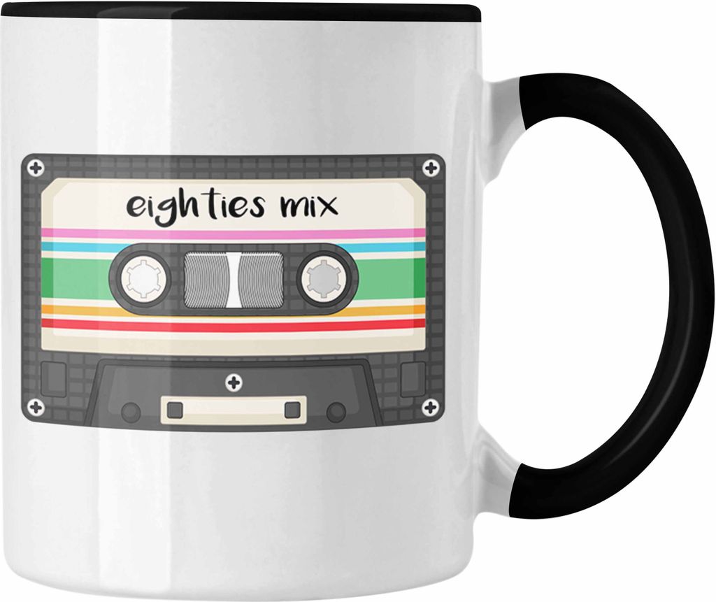 Trendation - Lustige Tasse "80er Jahre Eighties Mix Kassette" Geschenk für Nostalgie-Fans (Schwarz)