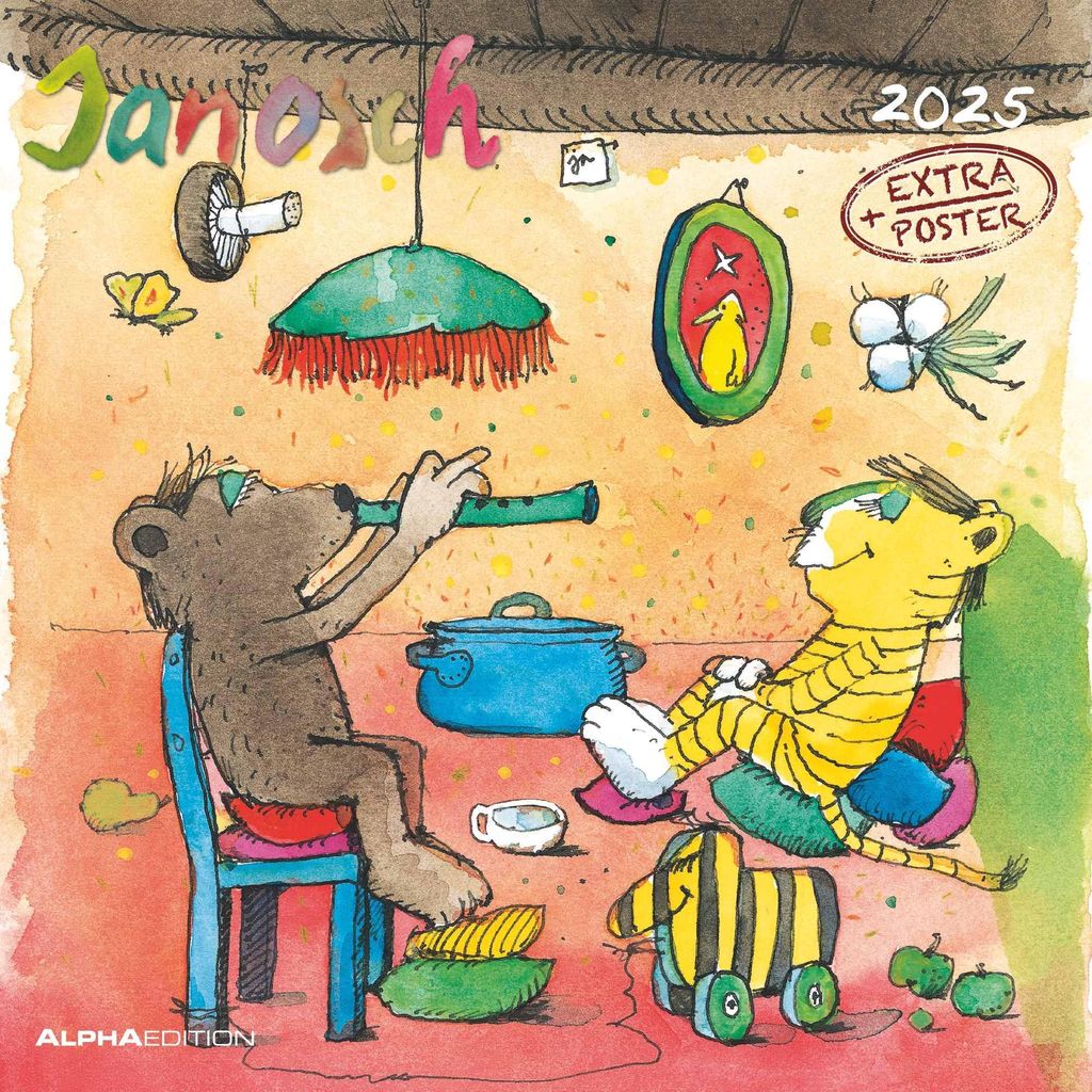 Alpha Edition - Janosch 2025 Broschürenkalender 30x30cm, Kinderkalender mit hochwertigen Bildmotiven für jeden Monat, Mondphasen, Ferientermine D...