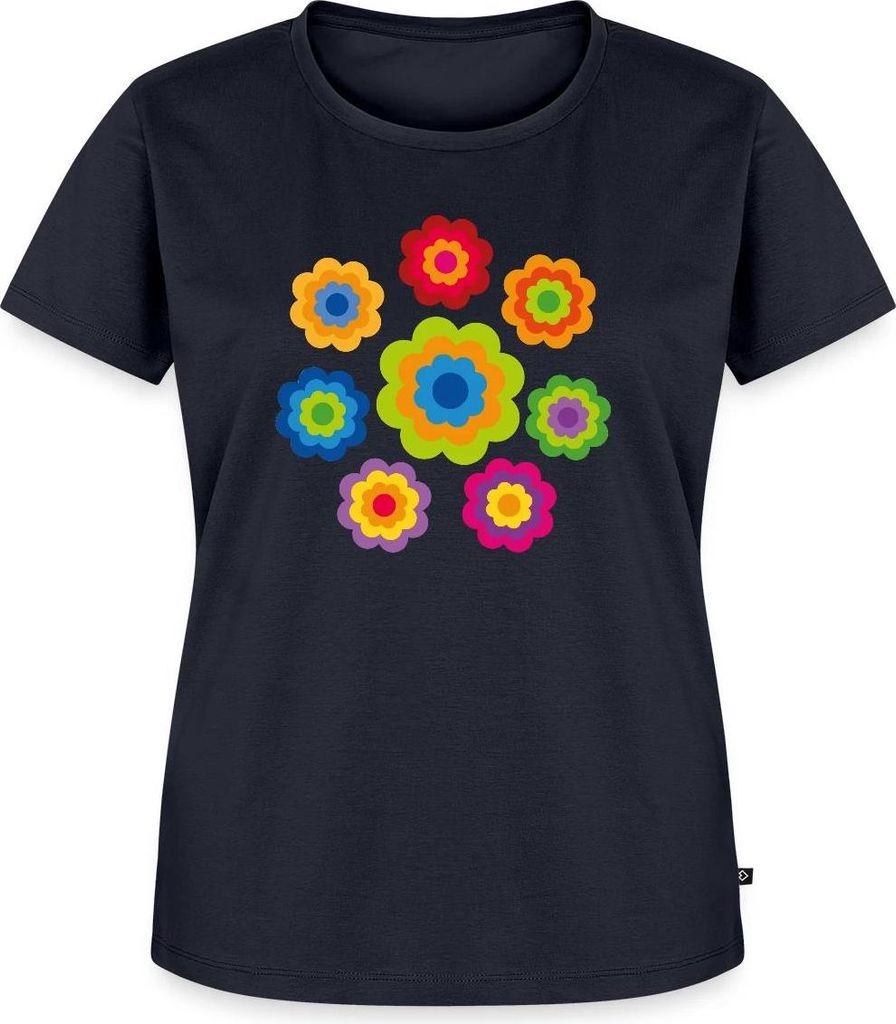 Spreadshirt 70er Jahre Hippie Flower Power Kostüm Blumen Fasching Frauen Premium T-Shirt, XS, Navy