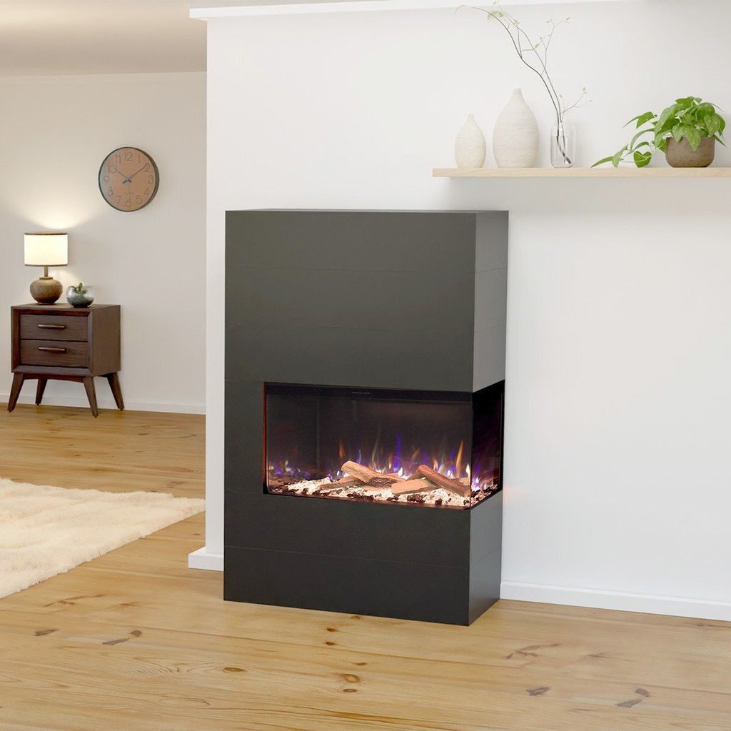 Glow Fire Elektrokamin 'Portia ' Rechtsoffen| LED Standkamin in grau mit Heizung (1500 W) | HxBxT: 140x90x45 cm