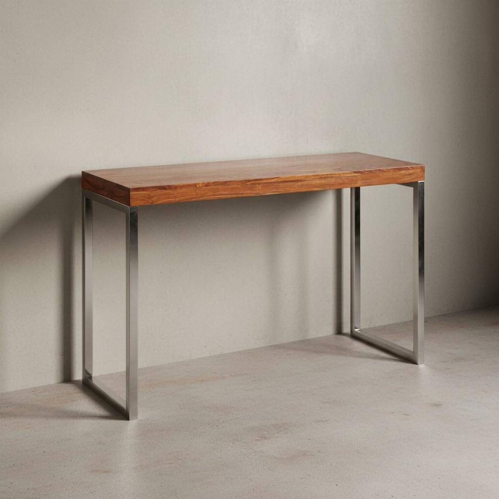 Konsolentisch ISEN_ Flexibel_ 120x76x45 cm_ Massivholz_ Chromgestell_ handgefertigt - KADIMA DESIGN_Farbe_ Braun_ Größe_ 120x45x77 cm_#sku_BARWL1.306#