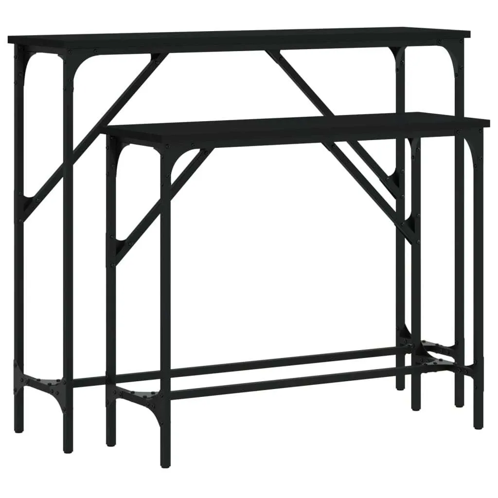 Set 2 Tavoli Consolle Legno Nero: Design Salvaspazio per Ingresso