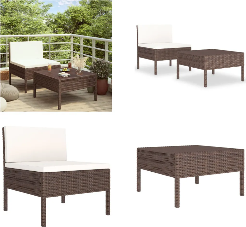 Set Divani Giardino 2 Posti vidaXL Poly Rattan Marrone