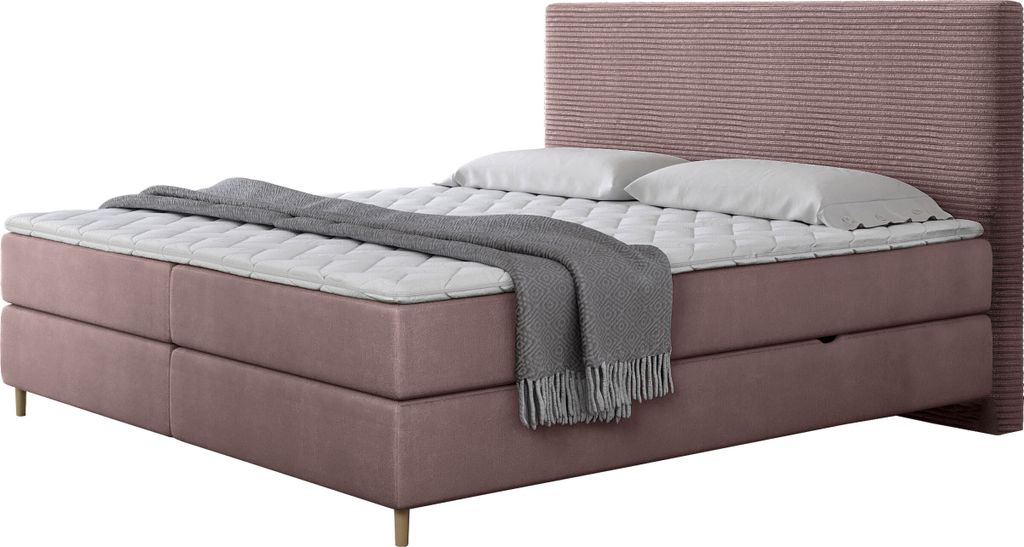 MIRJAN24 Boxspringbett Laro Cord mit zwei Bettkästen für die Bettwäsche, Holzfüße, Bonellfederkernmatratze (Farbe: Poso 27 + Kronos 27, Größ...