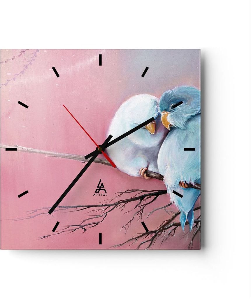 Wanduhr - Quadrat - Glasuhr - Vögel Blau Zweig - 40x40cm - Schleichendes Uhrwerk - Lautlos - zum Aufhängen bereit - Dekoration Modern - Wanddekor...