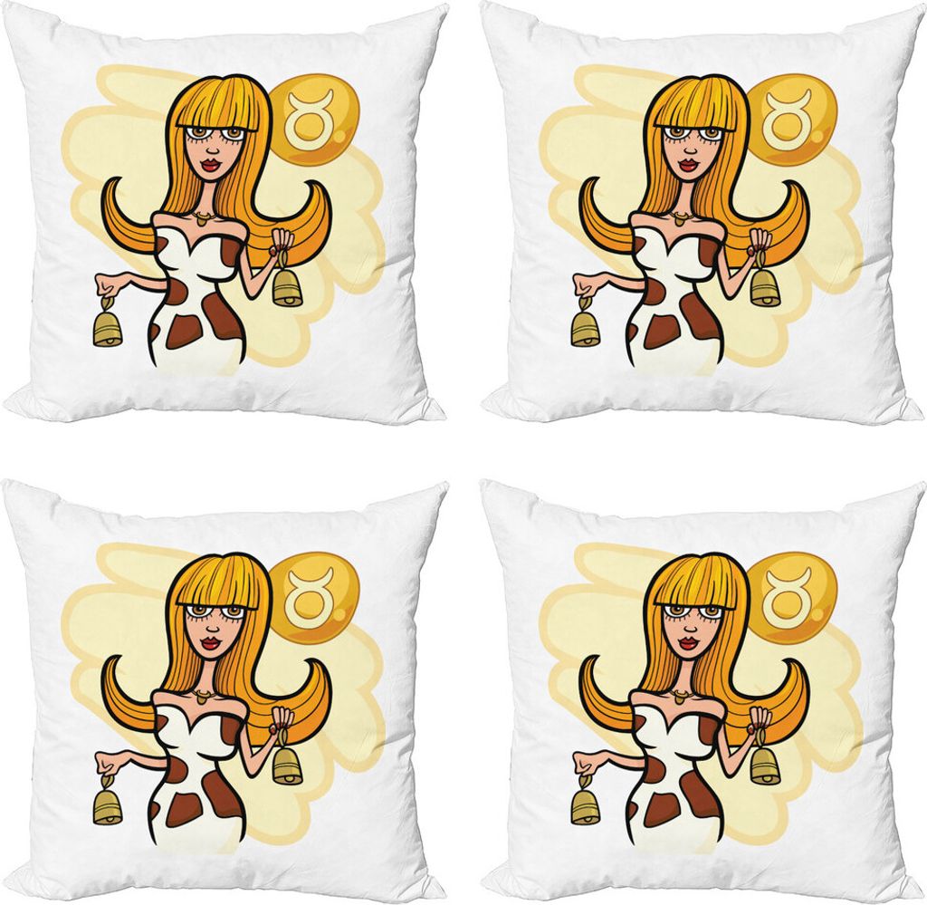 ABAKUHAUS Sternzeichen Stier Kissenbezug Set (4 Stück), Cartoon Frau, Moderner Doppelseitiger Digitaldruck, 45 cm x 45 cm, Mehrfarbig
