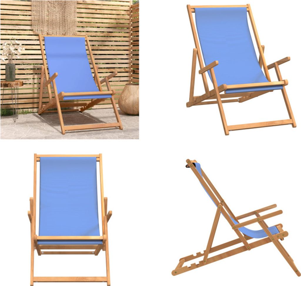 vidaXL Strandstuhl Klappbar Massivholz Teak Blau - Strandstuhl - Strandstühle - Liegestuhl - Liegestühle