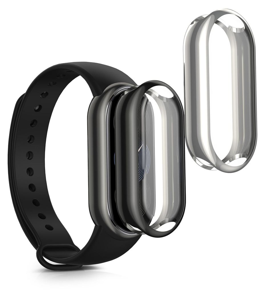 kwmobile 2x Silikon Hülle für Xiaomi Mi Band 9 / Smart Band 9 Schutzhülle - Fullbody Display Cover Set aus Silikon - Silber Dunkelgrau
