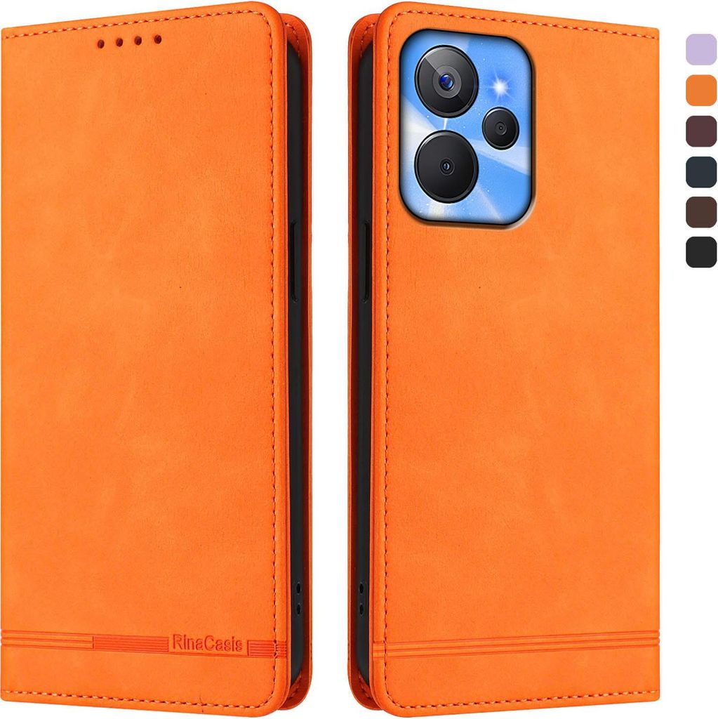 Hülle für Realme 10T 5G, Retro Kunstleder Ständer Klapphülle mit Kartenfächer und Magnetische Orange