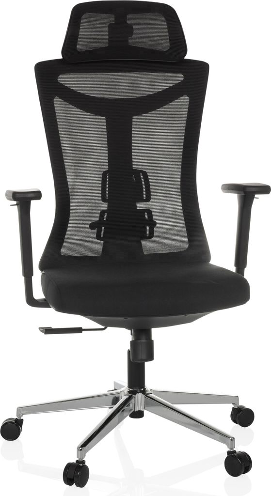 hjh OFFICE Profi Bürostuhl KAMIAK Ergonomischer Schreibtischstuhl mit Armlehnen Stoff / Netzstoff Schwarz Drehstuhl für Büro, Zuhause