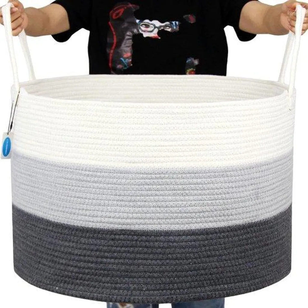 Grand coffre à linge gris 50x35 cm avec poignées longues - Panier XL