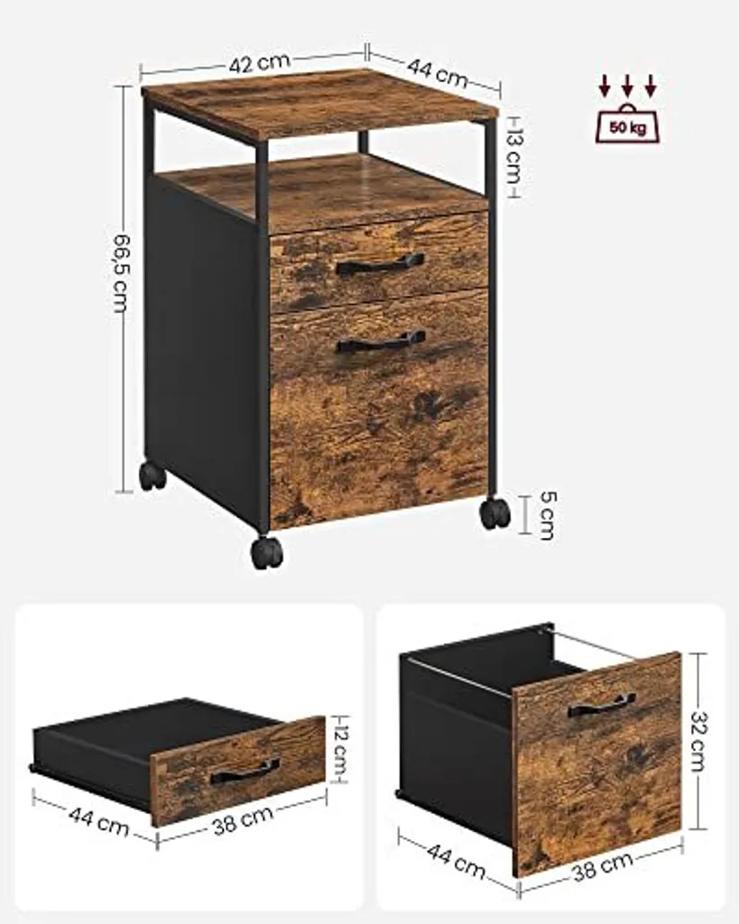 Caisson de bureau mobile à roulettes, 2 tiroirs, finition rustique - 11