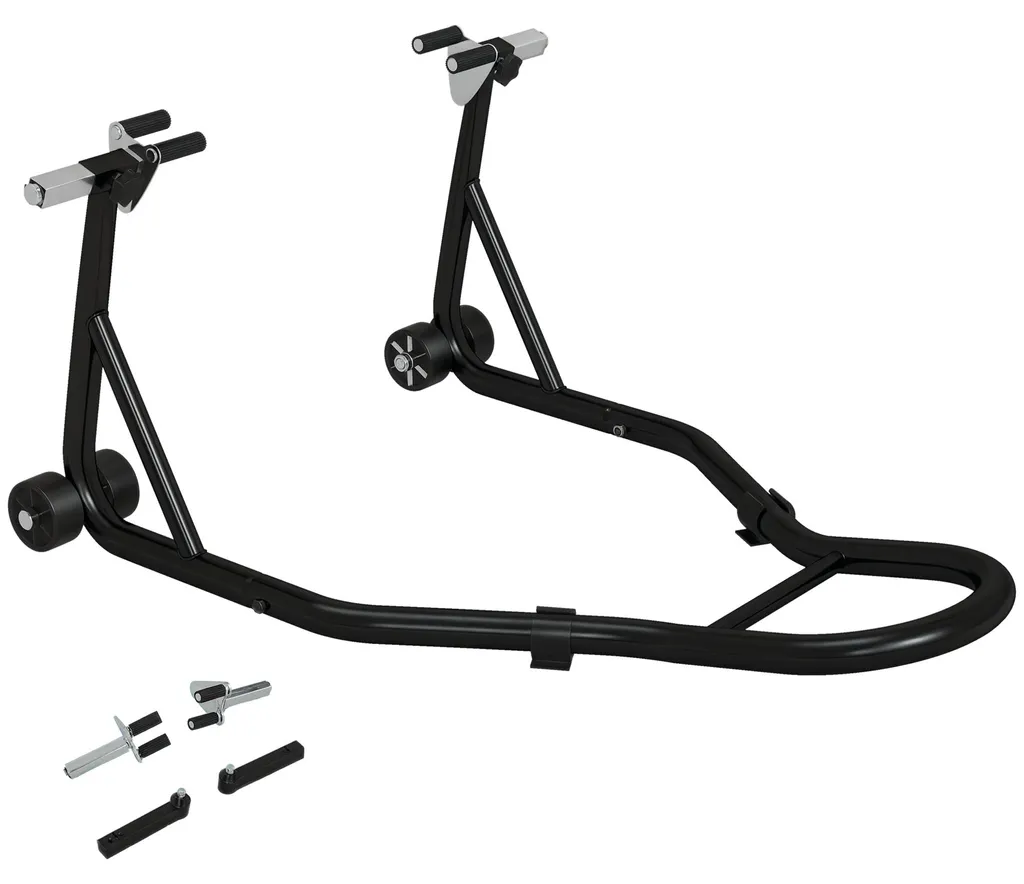 Support moto avant - Béquille d'atelier noire avec goupille réglable