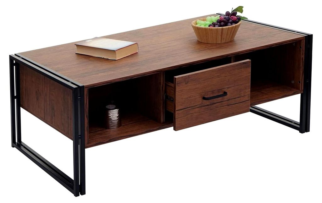 Couchtisch HWC-A27b, Beistelltisch Wohnzimmertisch, 3D-Struktur, 45x110x60cm, Metall - Wildeiche-Optik