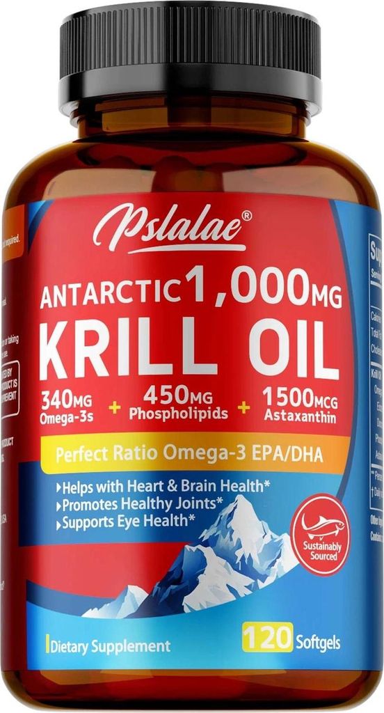 Antarctic Krill Oil 1000mg (120 Kapseln) Nahrungsergänzungsmittel, Gehirn, Gelenke, Herz, Augen, Immunsystem