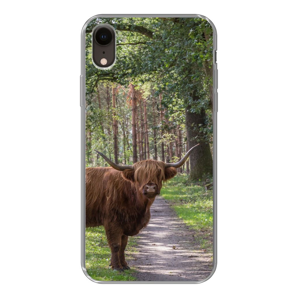 MuchoWow Handyhülle Schutzhülle Hülle für iPhone XR Schottischer Highlander - Kröte - Baum Silikon Softcase Handy Hülle - Schutzdeckel