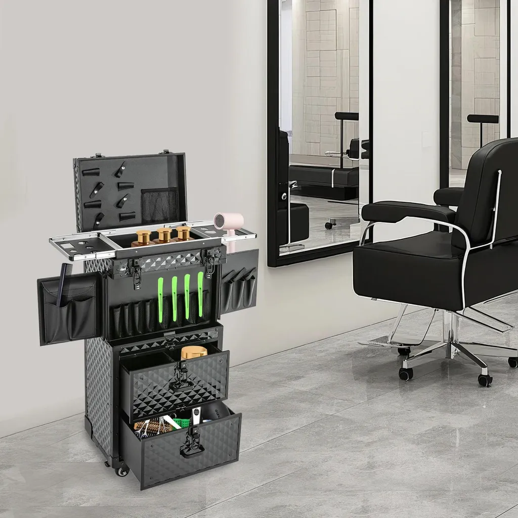 Valise trolley pour salon de coiffure design cube d'eau vert armée 15kg - 2