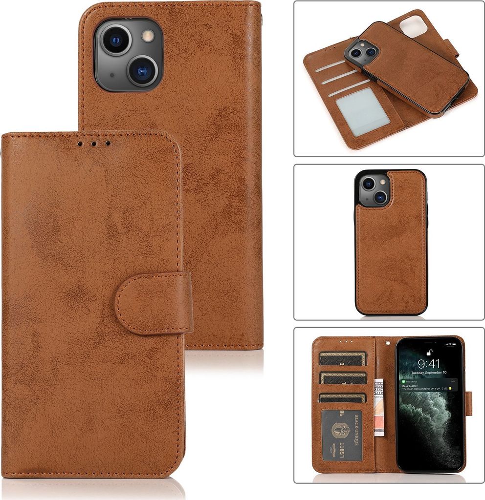 Mobigear Wallet iPhone 13 Pro Max Hülle Abnehmbare 2in1 Klapphülle Geldbörse - Braun