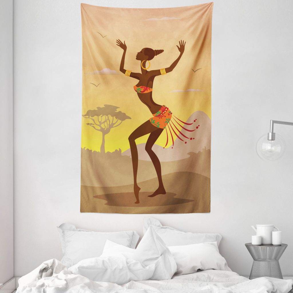 ABAKUHAUS Afro Wandteppich und Tagesdecke, Amazon Lady aus Weiches Mikrofaser Stoff Waschbar ohne Verblassen Digitaldruck, 140 x 230 cm, Braun Kakao