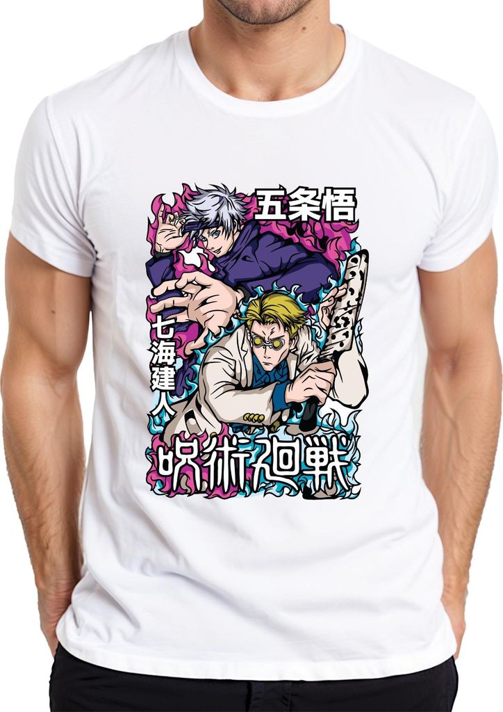 Jujutsu Kaisen Gojo Satoru Nanami Kento Manga Geschenk Retro Herren T-Shirt, Weiß, S