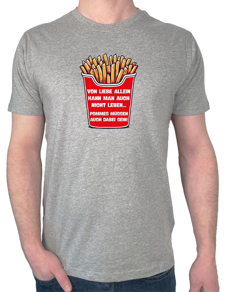 Huuraa Herren T-Shirt Liebe allein nicht Pommes dabei M Sport Grey Bio Baumwolle Fairtrade Herrenshirt Geschenkidee
