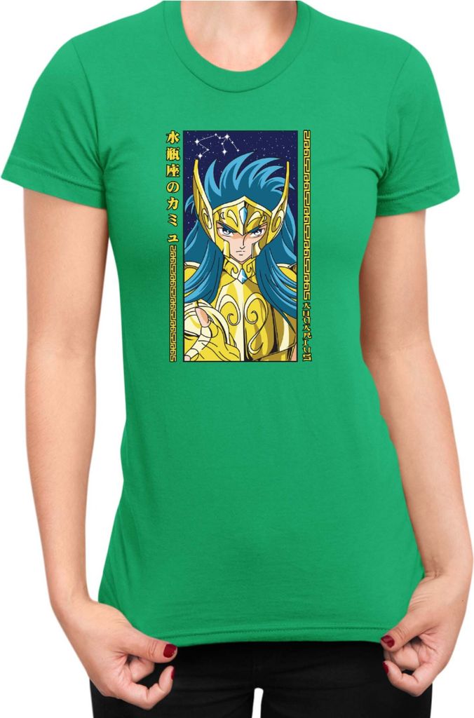 Damen T-Shirt Japan Anime Manga Saint Anime Seiya Aquarius, Lady XS / Grün