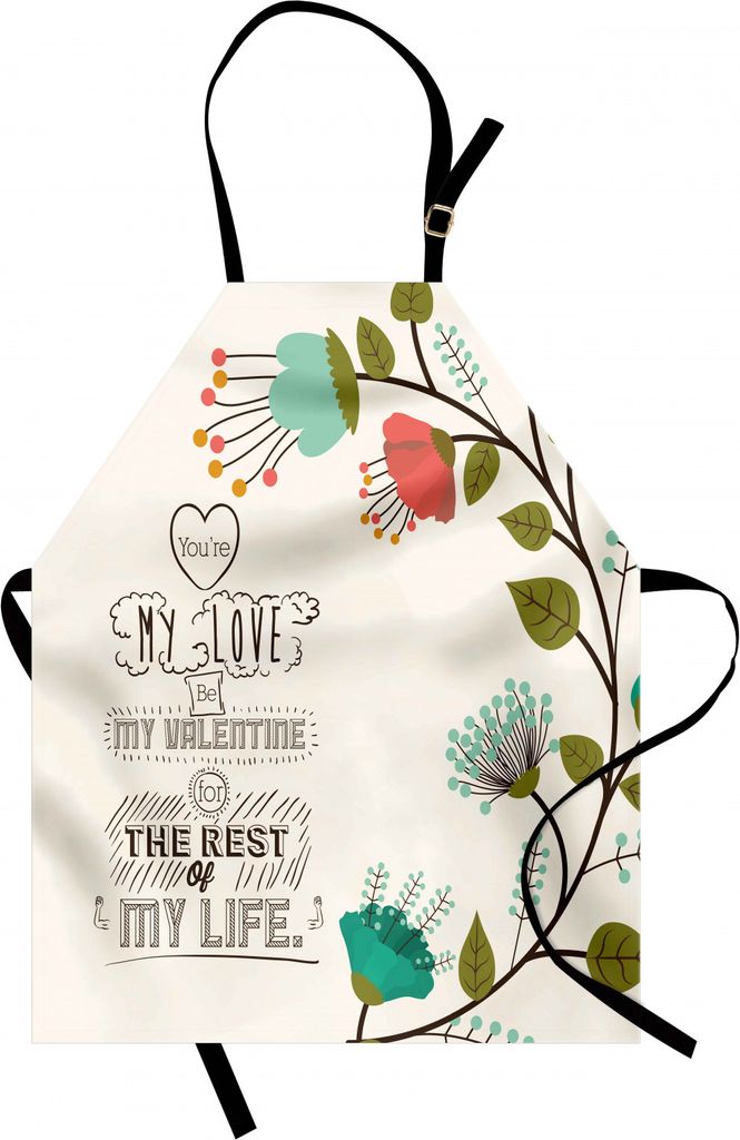 ABAKUHAUS Valentinstag Kochschürze, Valentines Romanic Motto Blumen mit Blättern Kunstdruck, Farbfest Höhenverstellbar Waschbar Klarer Digitaldr...