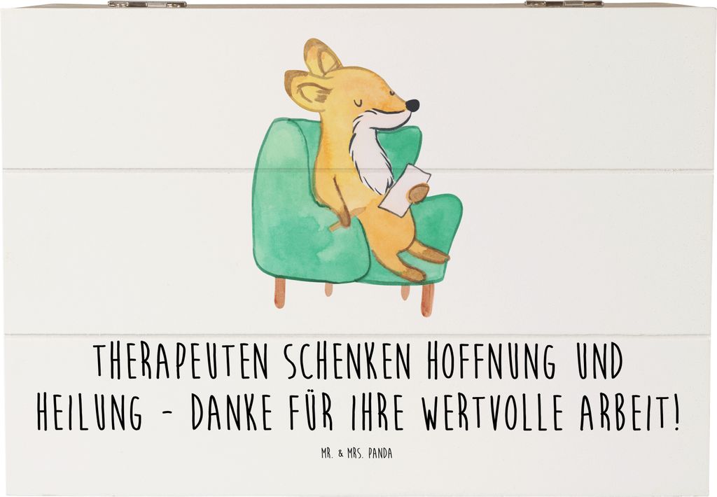 Mr. & Mrs. Panda kiste holz Therapeut Dankeschön 22 x 15 cm - Weiß - Geschenk, Holzbox mit Deckel, schatzkiste, Aufbewahrungsbox aus, Dankbarkeit...