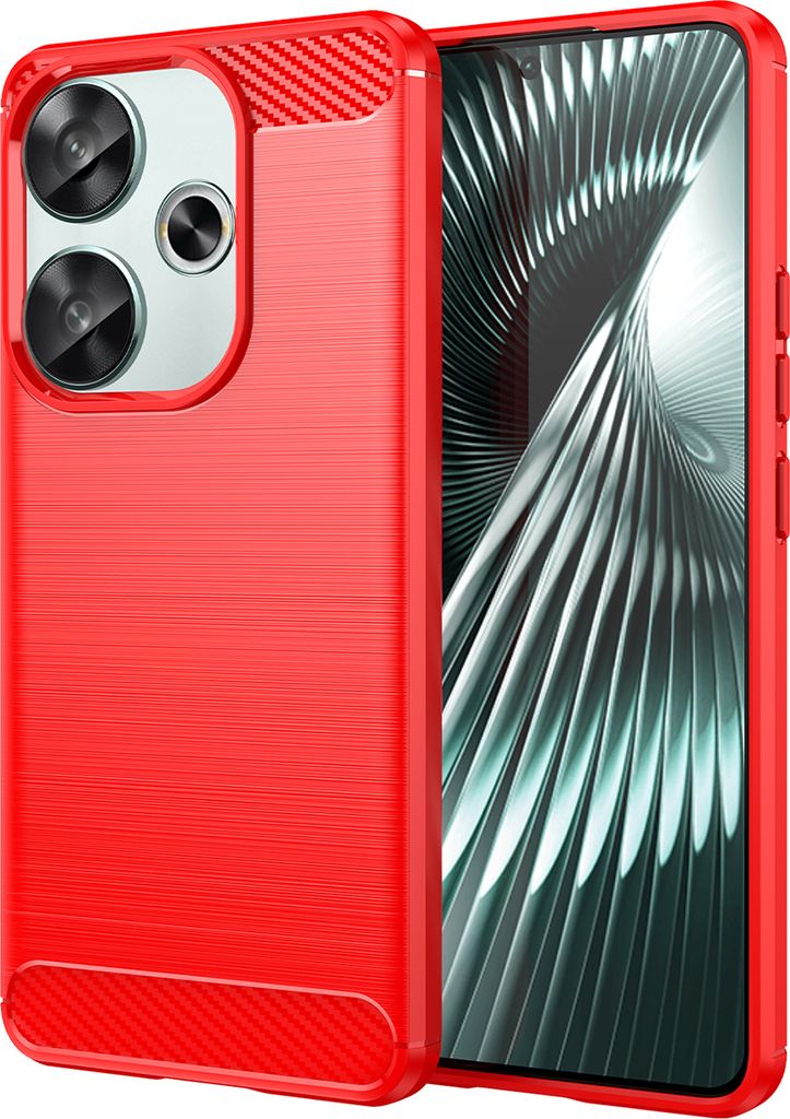 Hülle für Xiaomi Redmi Turbo 3 / Poco F6 Carbon-Faser Weich TPU Silikon Stoßfest Handyhülle Rot