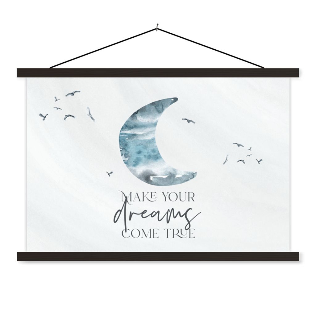MuchoWow Textilposter Kinder - Mach deine Träume wahr - Sprichwörter - Jungen - Blau - Aquarell 120x80 cm mit schwarzem Rahmen - Wanddeko