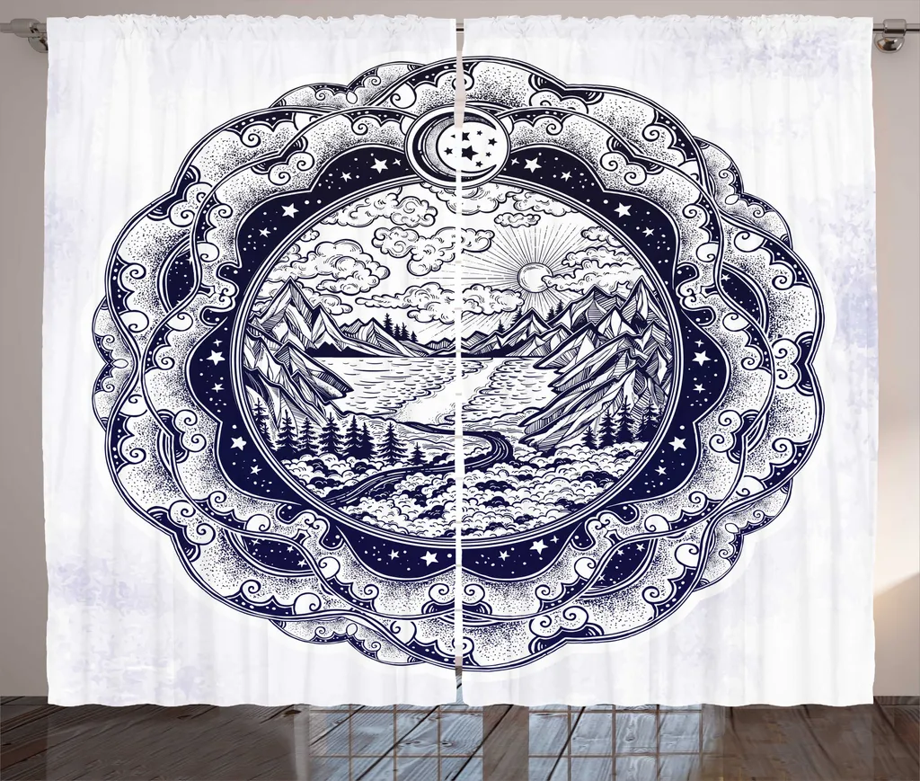 Rideau Mandala Rustique Bleu pour cacher vis-à-vis et décorer 280x225 cm