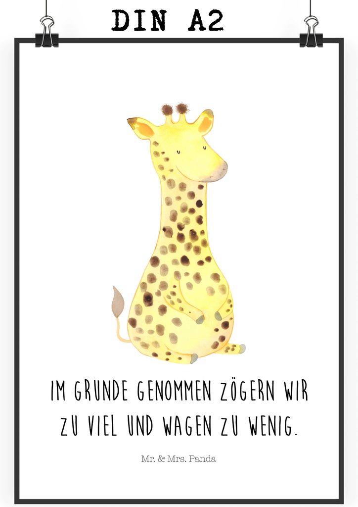 Mr. & Mrs. Panda Bild Giraffe Zufrieden DIN A2 - Weiß - Geschenk, Plakat, Kunstdruck, wanddeko, Afrika, Glück, Wandbild, drucke, Abenteuer