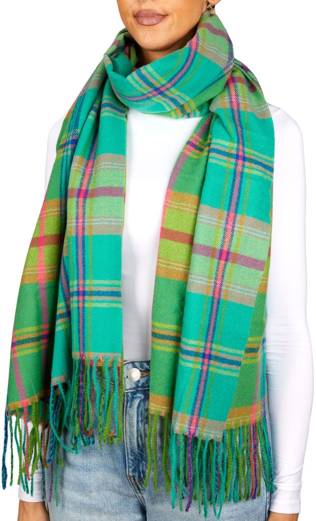 BRUBAKER Cashmirillo Schal für Damen und Herren - Grün Kariert - 70 x 200 cm - Warm & Kuschelig - Damenschal für Herbst und Winter