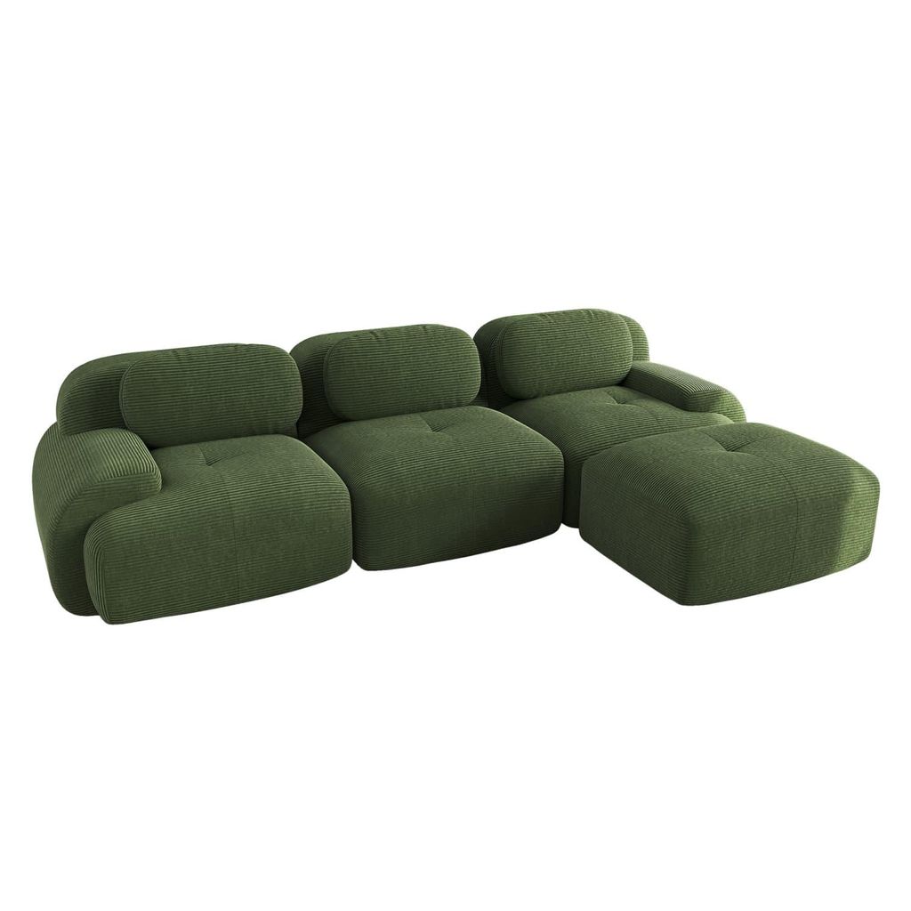Modulares Ecksofa(gruen) ohne Montage, ergonomisch und haustierfreundlich, aus Cordstoff mit extra-breiten Armlehnen, 32D hochelastische Polsterung