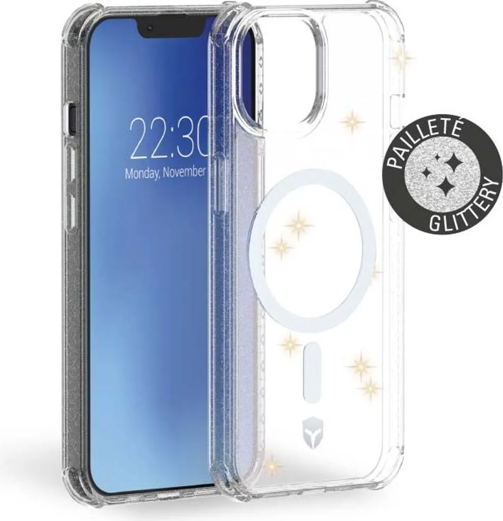 Finissez-en avec les Chocs : Coque iPhone 13/14 MagSafe Recyclée Paillettes