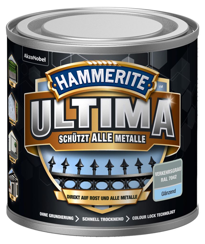 Hammerite Metall-Schutzlack ULTIMA 250ml | Verkehrsgrau RAL7042