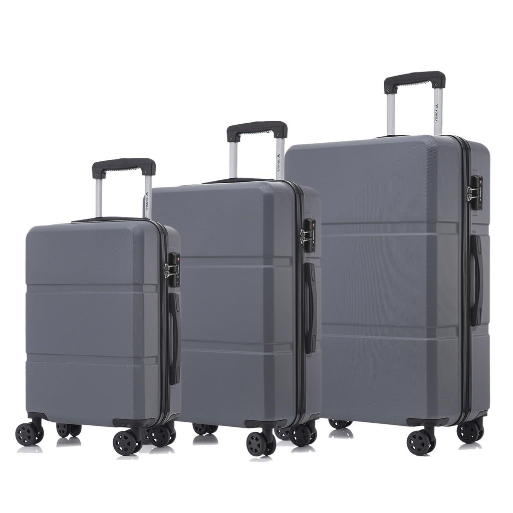 yonsly Premium Reisekoffer TSA-Schloss,YKK-Reißverschluss Hartschalen-Koffer Kabinenkoffer Rollkoffer Suitcase Handgepäck (Grau, M-L-XL-Set)